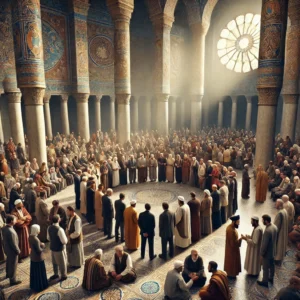 People gathered around in consultation.