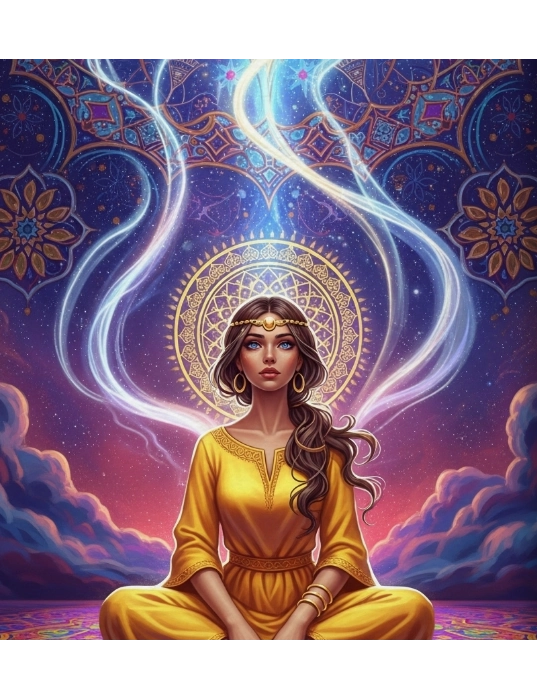 A woman in seated meditation.