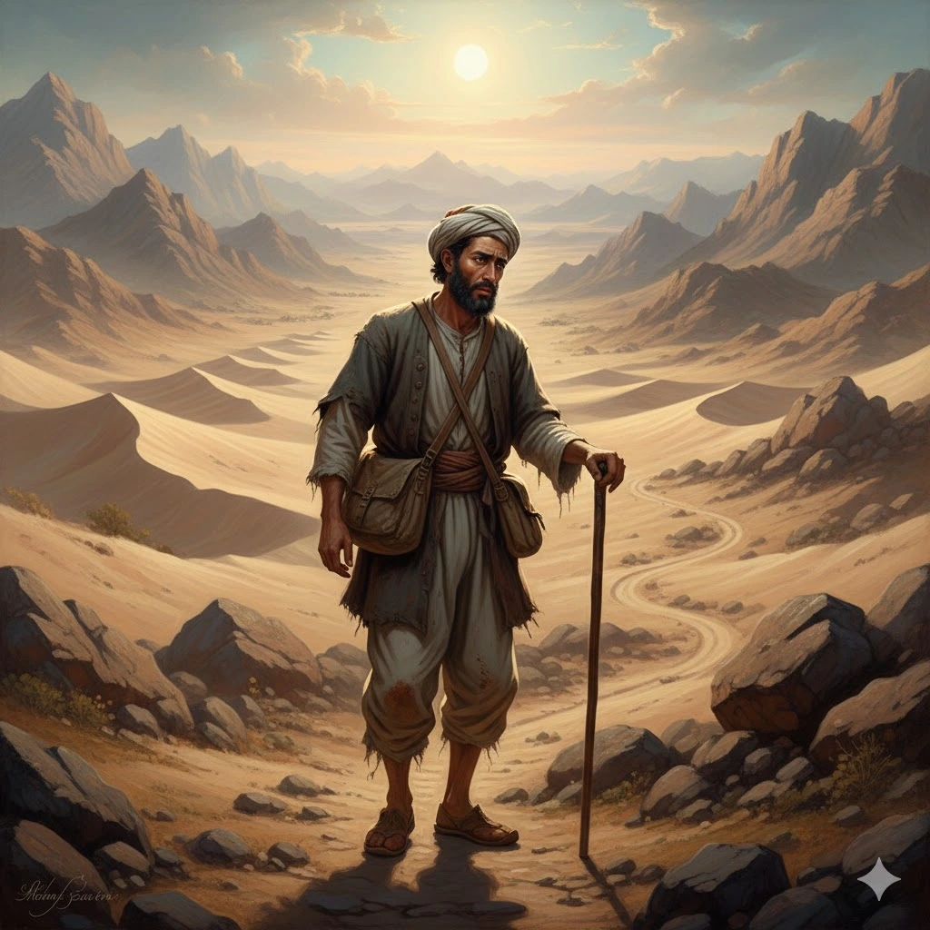 Hadi traveling through mtns. and deserts.